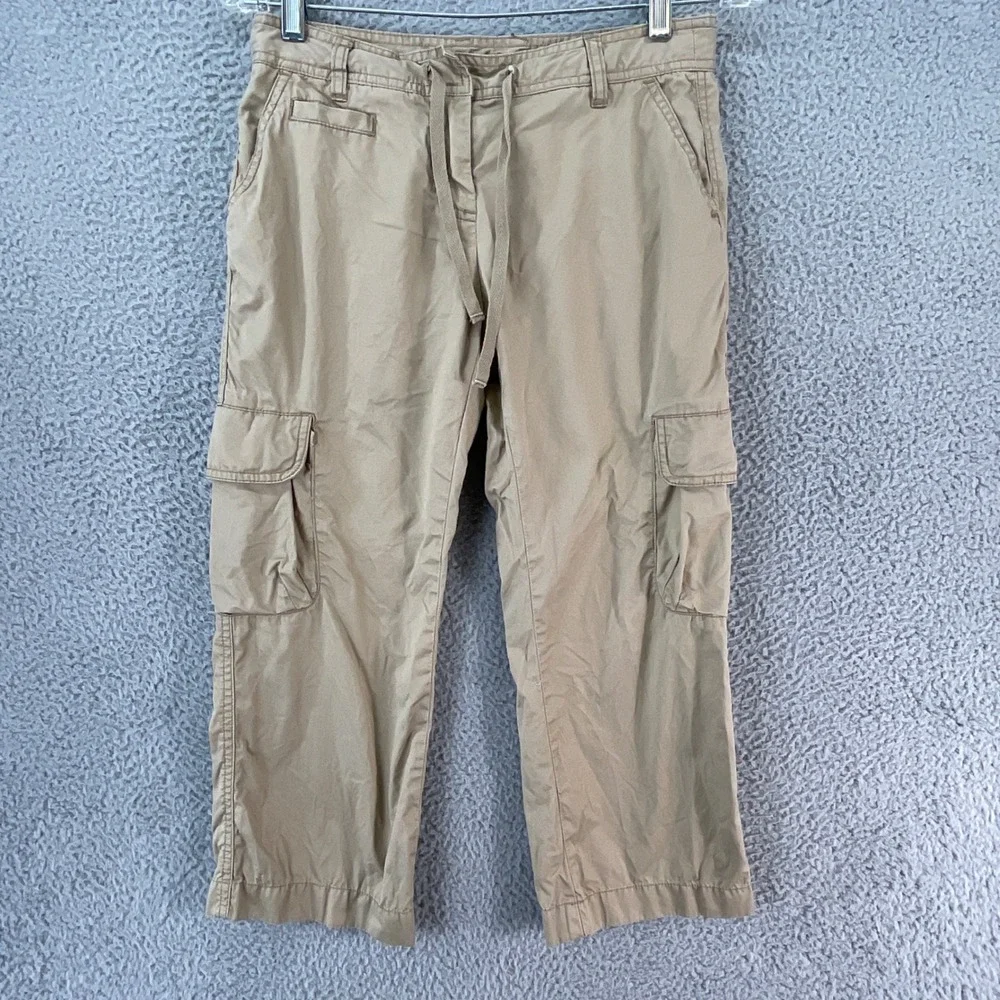 J.Crew Cargo Pants Women 2P Tan Excellent Low Fit Cropped Drawstring Cotton